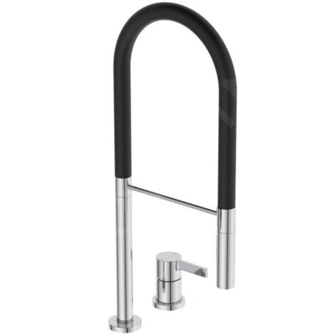 Ideal Standard Gusto - Mitigeur d´évier avec bras flexible et douchette, installation à 2 trous, chrome/noir BD425AA