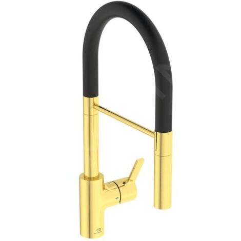 Ideal Standard Gusto - Mitigeur d´évier avec bras flexible et douchette, installation à 2 trous, or brossé/noir BD417A2