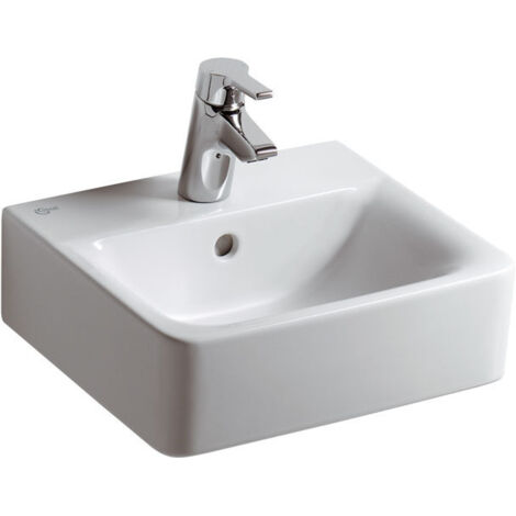 Ideal Standard Handwaschbecken Connect Cube, 1 Hahnloch mit Überlauf 400x360x160mm, Weiß