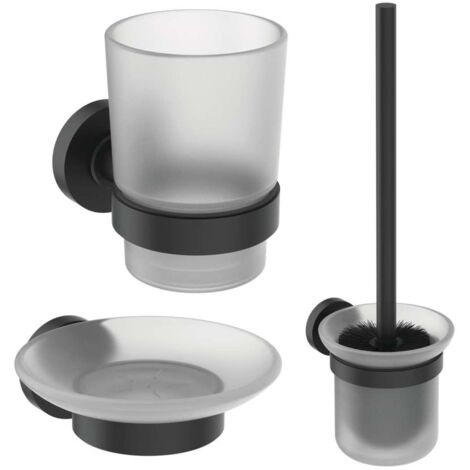 Ideal Standard IOM - Juego de accesorios para baño, cristal mate/negro A9245XG