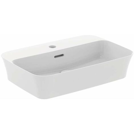 Ideal Standard Ipalyss - Lavabo da appoggio, 55x38 cm, con troppopieno, foro per miscelatore, bianco opaco E2077V1