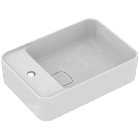 Ideal Standard – Lavabo à poser céramique blanc 500x350 mm – Ouverture côté gauche – Trop-plein inclus – Installation facile avec kit de fixation - T296401