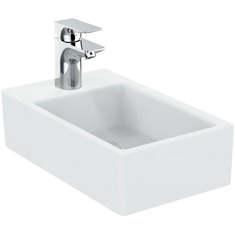 Ideal Standard – Lave-mains rectangulaire 450 x 270 x 130 mm K081701 – Porcelaine blanche – Trou de robinetterie à gauche – Sans trop plein