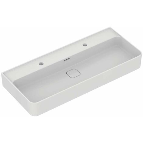 Ideal Standard – Meuble lavabo 100x43 cm à poser – Céramique blanc alpin – 2 trous de robinetterie – Avec trop-plein – T372401
