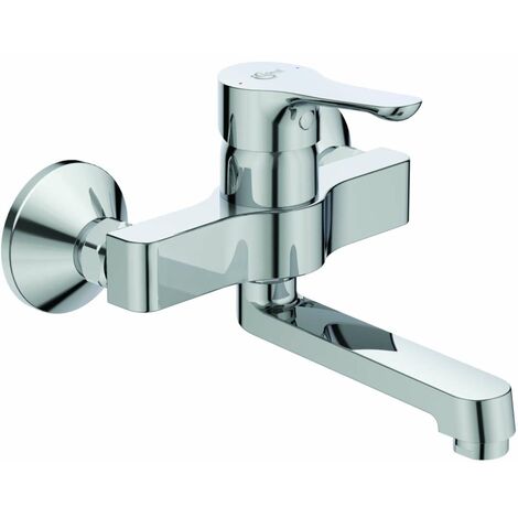 Ideal Standard – Mitigeur de lavabo mural classique – Bec pivotant 130 mm – Commande à levier – Finition chrome – Cartouche céramique 35 mm – BC649AA