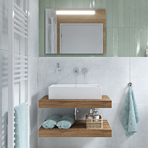 Ideal Standard Pack avec vasque 60 x 42 cm + plan vasque 100x8x50 cm brun clair + fixation pour plan vasque (EggerStrada-1)