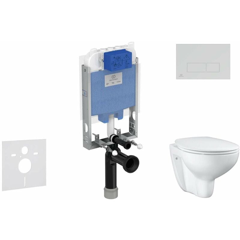 Ideal Standard - ProSys - Ensemble pour wc suspendu, cuvette et abattant Bau Ceramic, Plaque de déclenchement Oleas M2, Rimless, SoftClose, chrome