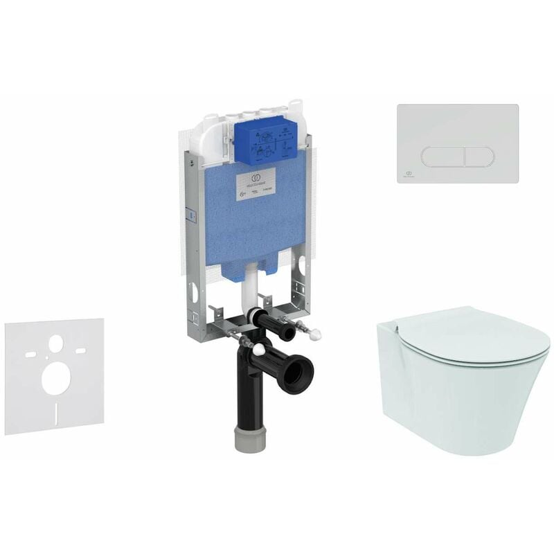 Ideal Standard - ProSys - Ensemble pour wc suspendu, cuvette et abattant Connect Air, Plaque de déclenchement Oleas M1, Aquablade, SoftClose, chrome
