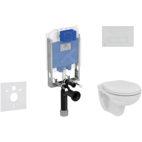 Ideal Standard ProSys - Ensemble pour WC suspendu, cuvette et abattant Eurovit, Plaque de déclenchement Oleas M2, Rimless, SoftClose, blanc ProSys80M SP121