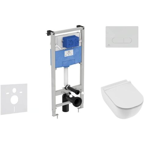 Ideal Standard ProSys - Ensemble pour WC suspendu, cuvette et abattant Mio, Plaque de déclenchement Oleas M1, Rimless, Slowclose, Antibak, chrome mat ProSys120M SP71