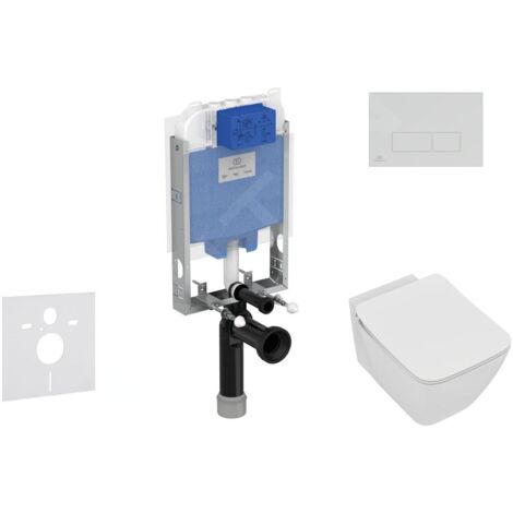 Ideal Standard ProSys - Ensemble pour WC suspendu, cuvette et abattant Strada II, Plaque de déclenchement Oleas M2, Aquablade,