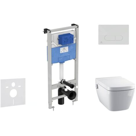 Ideal Standard ProSys - Ensemble pour WC suspendu, cuvette et abattant TECEone, Plaque de déclenchement Oleas M1, Rimless, SoftClose, chrome mat ProSys120M SP59