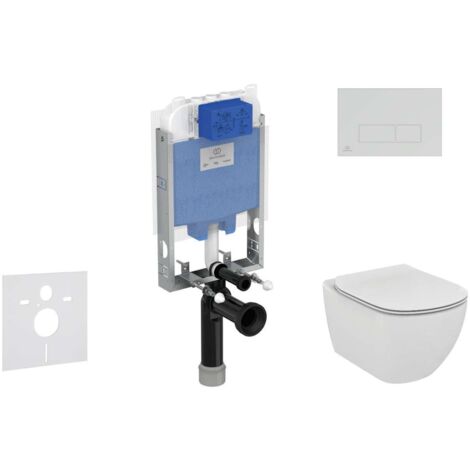 Ideal Standard ProSys - Ensemble pour WC suspendu, cuvette et abattant Tesi, Plaque de déclenchement Oleas M2, chrome ProSys80M SP87