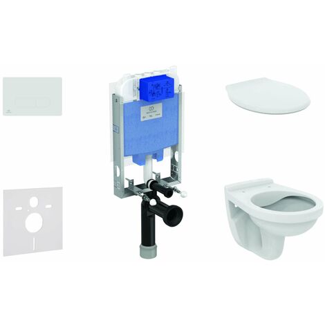 Ideal Standard ProSys - Set d'installation pré-murale, cuvette Alpha avec abattant, plaque de déclenchement Oleas M1, blanc