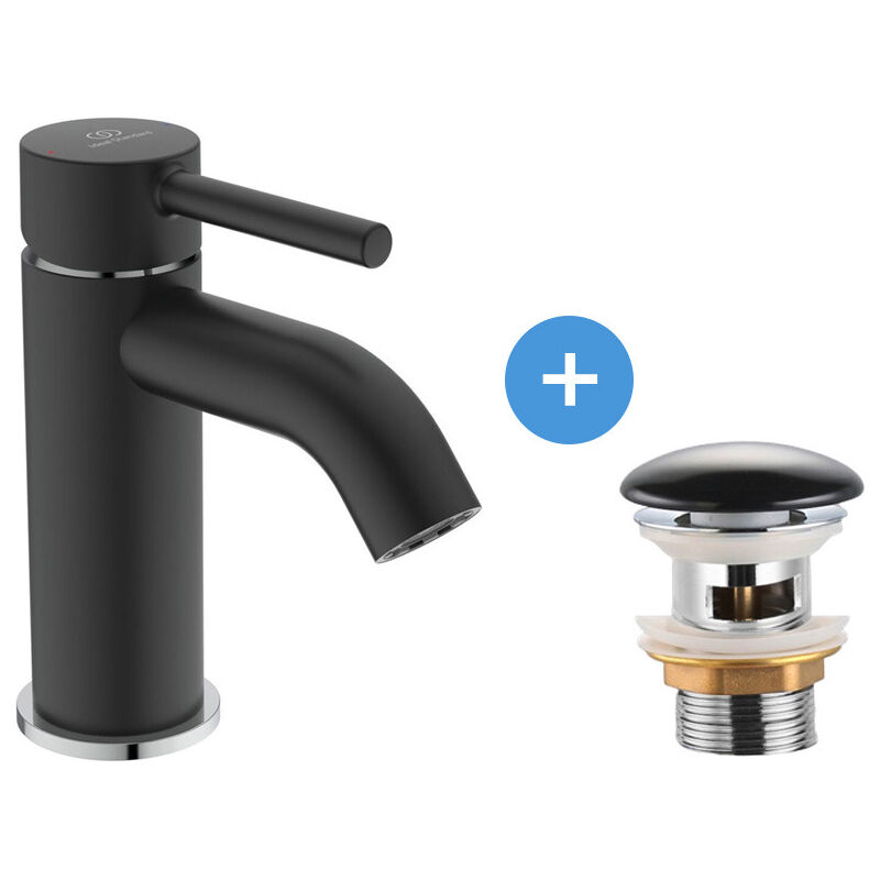 Ideal Standard Set mitigeur lavabo monocommande + Bonde à écoulement libre Infinitio 5/4, noir mat (BD026U4-SET)