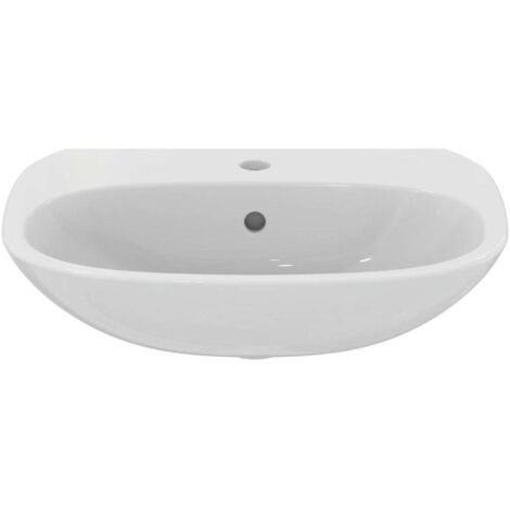Ideal Standard - Tesi, Lavabo da 60cm per installazione a muro, Con foro centrale per la rubinetteria, Con foro troppopieno, Bianco