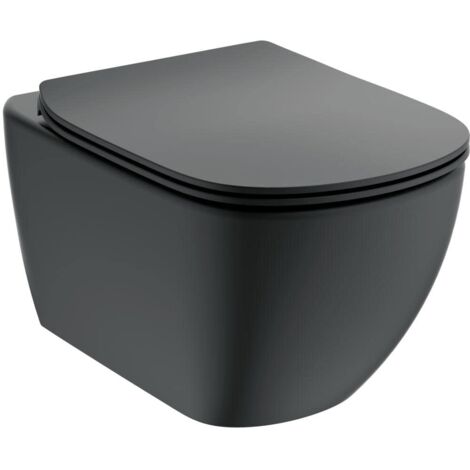 Ideal Standard Tesi - WC sospeso con copriwater softclose, Aquablade, nero T3546V3