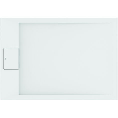 Ideal Standard - Ultra Flat S i.life, Piatto doccia rettangolare 100x70 in resina, Piletta di scarico lato corto, Finitura opaca effetto pietra, Bianco