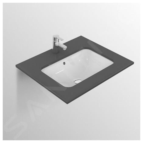 Ideal Standard – Vasque à poser rectangulaire 500x380 mm – Céramique blanche avec trop-plein – Installation sous plan de travail – Set de fixation inclus
