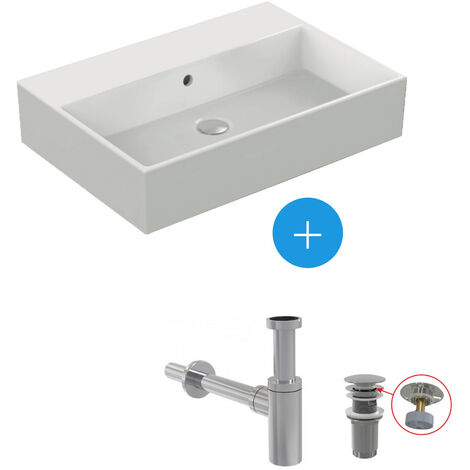 Ideal Standard Waschbecken-Set 60x42cm + Klick-Stöpsel + Waschbecken-Siphon, Chrom (K077801-SET)