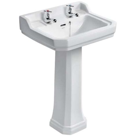 Ideal Standard Waverley Classic Basin and Full Pedestal 560mm Wide 2 Tap Hole