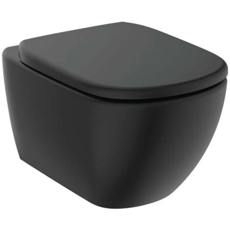 Ideal Standard – WC suspendu avec abattant softclose – Technologie RimLS+ pour hygiène optimale – Sortie arrière – Céramique noir soyeux – T5361V3