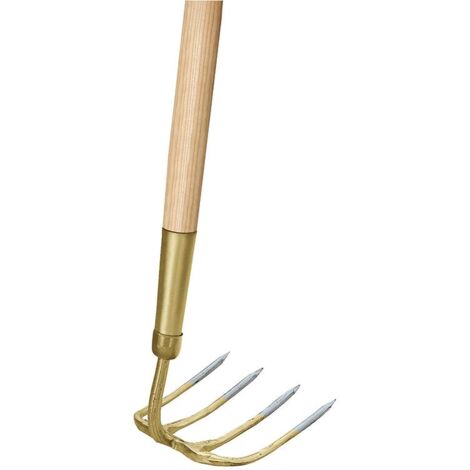 Idealspaten Gartenkreiel mit Schwanenhals ovale Zinken 1/2 gold - 1/2 silber