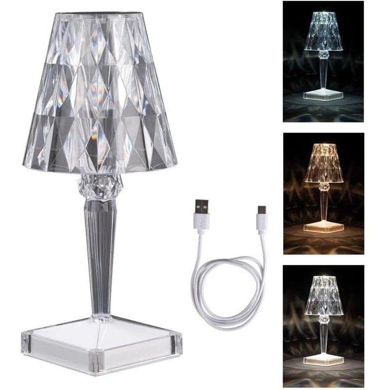 Ideen mit Herz Lampe de table LED effet cristal Diamant Lampe de chevet moderne Décoration 25,5 cm de haut Intensité variable et rechargeable [Classe