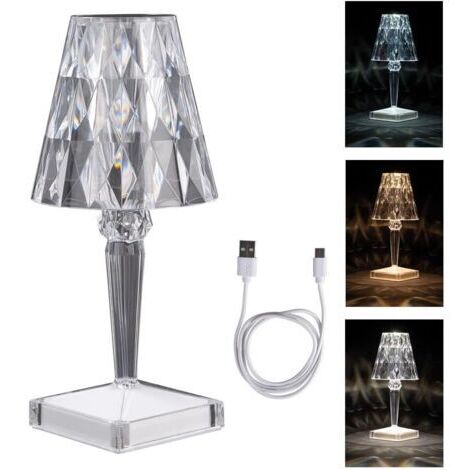Ideen mit Herz Lampe de table LED effet cristal Diamant Lampe de chevet moderne Décoration 25,5 cm de haut Intensité variable et rechargeable [Classe énergétique A]