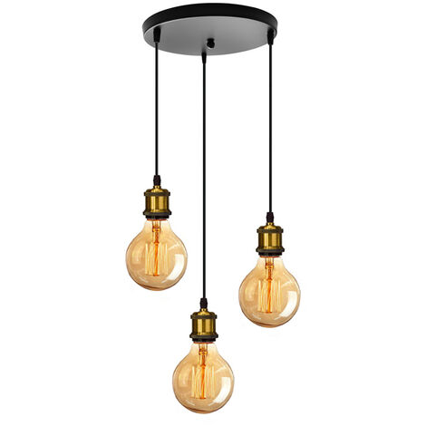 iDEGU 3 Lampes Suspension Luminaire Industrielle Rétro Lustre avec Douille E27 de Style Edison en Métal Lampe de Plafond pour Salon Chambre Cuisine Salle à Manger Bar Comptoir - Laiton