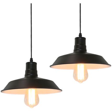 iDEGU Lot de 2 Lustre Suspension Industriel en Forme Chapeau 26cm Lampe de Plafond Rétro en Métal E27 pour Salon Cuisine Chambre Salle à Manger Noir et Blanc