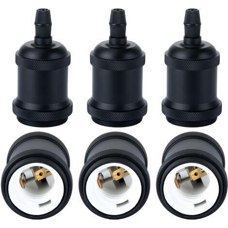 iDEGU Lot de 6 Douilles E27 Rétro Edison Douille de Lampe Vis Ampoule Adaptateur de Lampe pour Lustre Suspension Plafonnier DIY - Noir Mat