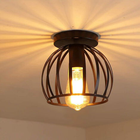 iDEGU Plafonnier Industriel Moderne Métal Eclairage de Plafond Lumière Ø20cm E27 Lampe Suspendue pour Salon Chambre Salle de Bains Noir