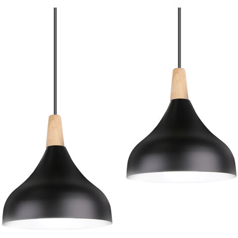 iDEGU Set de 2 Lustre Suspension Moderne en Métal et Bois Lampe Créatif en Couleur Macaron E27 20cm pour Chambre Salon Cuisine Salle à Manger Café Galerie - Noir Mat