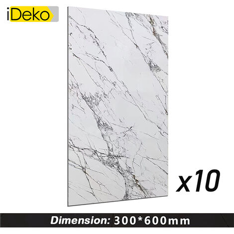 iDeko® 10 x Papier peint 3D Auto Adhésif à Effet Carrelage marbre Bricolage Cuisine salle de bain mural sol 30x60cm els5