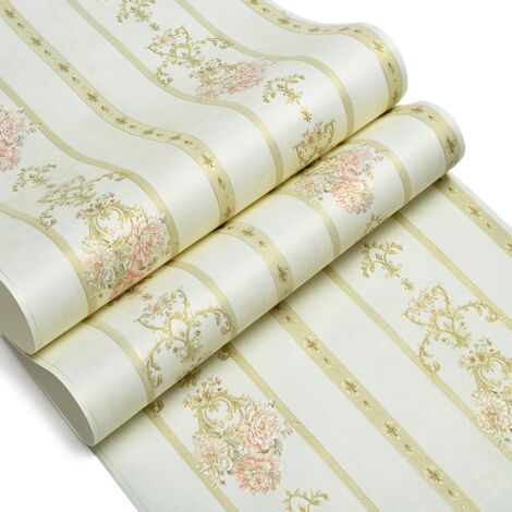 iDeko Papier Peint Texturé 3D Série jardin Rétro Vintage 10X0,53M Salon papier fleur beige