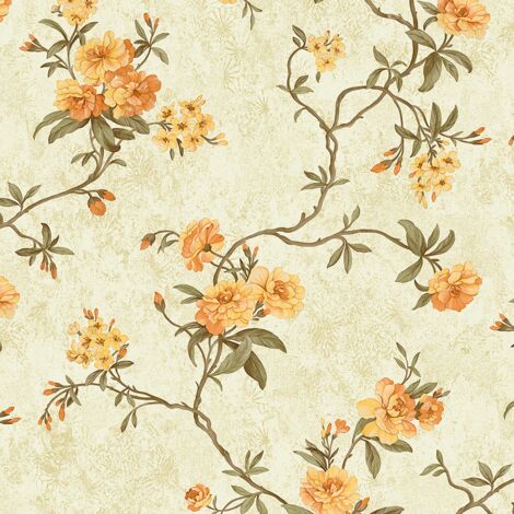 iDeko Papier Peint Texturé 3D Série Palais jardin Rétro Vintage 10X0,53M Salon papier fleur Orange chaud