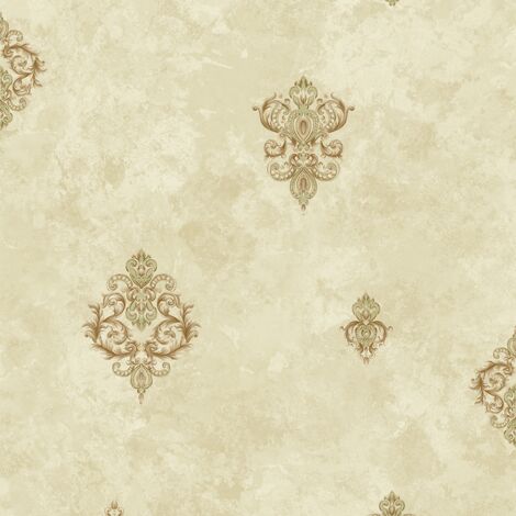 iDeko Papier Peint Texturé 3D Série Palais Rétro Vintage 10X0,53M Salon papier fleur beige Soleil