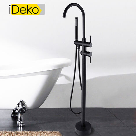 iDeko® Robinet de baignoire ilot sur Pied salle de bain douche verticale avec Douchette Noir