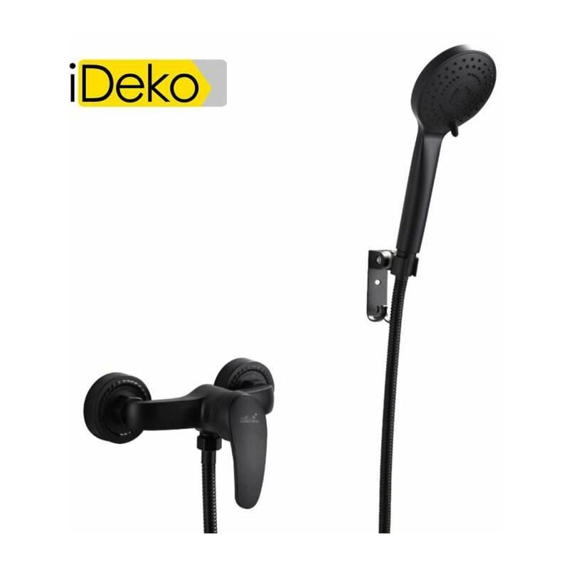 Ideko - Robinet de douche salle de bain mural avec pommeau de douche 3 modèle de pluie en laiton céramique Noir