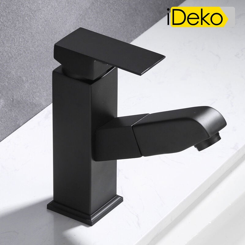 Ideko - Robinet lavabo salle de bain avec doucette tirage Noir famille standard mono