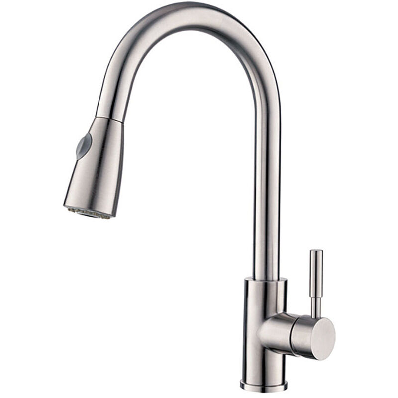 Robinet de cuisine Mitigeur Robinet d'evier rotation a 360 degres Avec spray demontable Laiton Nickel brosse