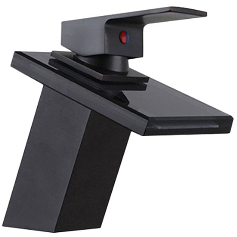 Ideko - Robinet de salle de bain Mitigeur Lavabo sdb cascade laiton verre en Noir