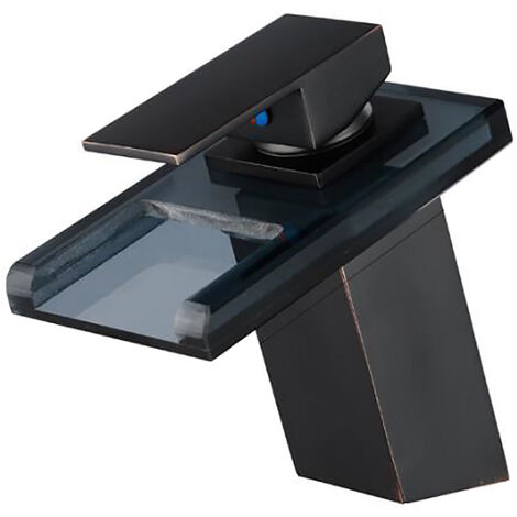 iDeko® Robinet Mitigeur lavabo cascade salle de bain en céramique en verre Noir SANS LED & Flexible