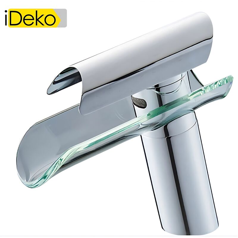 iDeko® Robinet Mitigeur lavabo cascade salle de bain en verre avec Flexible