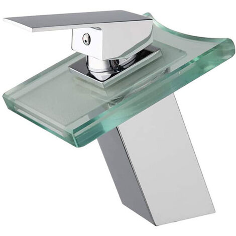 iDeko® Robinet Mitigeur lavabo LED contemporaine conduit un trou mitigeur robinet cascade salle de bains d'évier