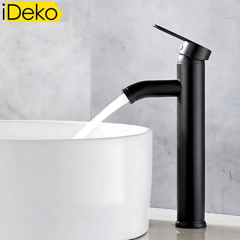 Ideko - Robinet salle de bain lavabo haut à vasque lavabo Noir design en céramique