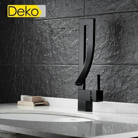 iDeko® Robinets de bassin Noir Brossé Tout noir de cuivre Robinet Lavabo Installé dans la salle de bain modern style