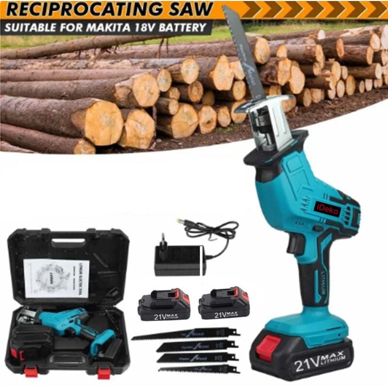 Scie sabre sans fil 2 batterie 21V 1500mah rechargeable Compatible Makita scie alternative avec 4 lames - Ideko