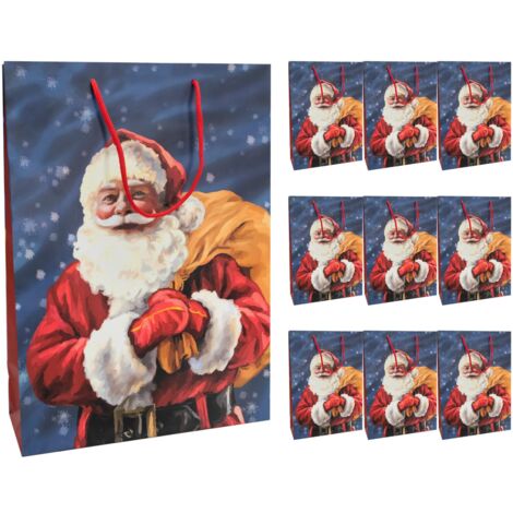 Idena 30366-10 - Sacchetti regalo Babbo Natale, 10 pezzi, 18 x 23 x 8 cm, sacchetti di carta, sacchetti regalo, sacchetti natalizi